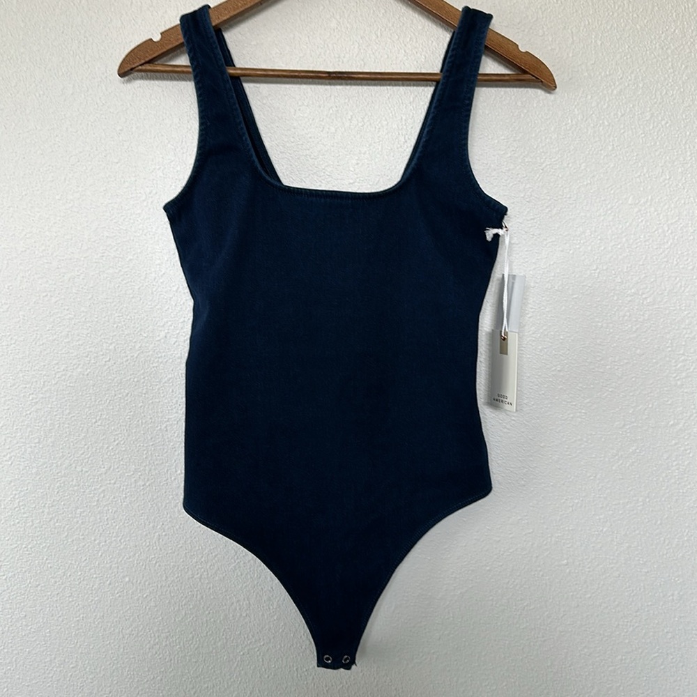 Good American Jean Tank Bodysuit (thong) in dark blue Indigo size 1/Small
